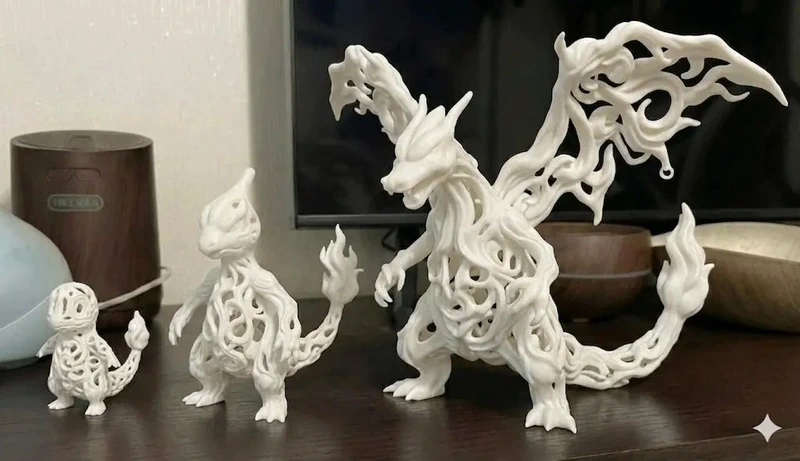Lot de 3 figurines ajourées Dracaufeu, Reptincel et Salamèche – impression 3D blanche