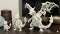 Lot de 3 figurines ajourées Dracaufeu, Reptincel et Salamèche – impression 3D blanche